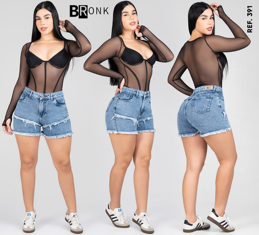 SHORT MUJER RIGIDO  REF 391 Y BODY REF RENESME NEGRO S-M-L